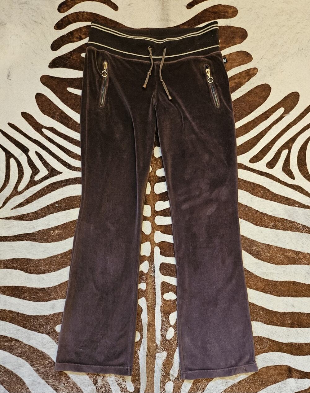 Vintage 90s Y2K Self Esteem Velour Flare Track Pants Sm Brown Low Rise Sz L